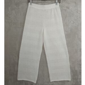 Women's Wide Leg Pants White Knit/Crochet Pull-on by Catherine Maladrino Size 12